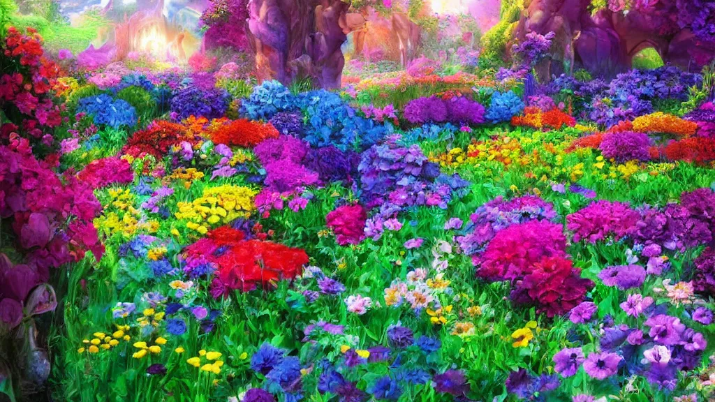 Image similar to colorful flowerbed, fantasy artwork, award winning, very very very very very very very beautiful scenery, artstation