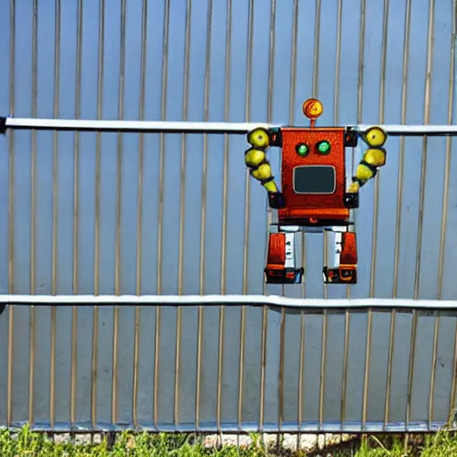 Prompt: robot jumping a fence