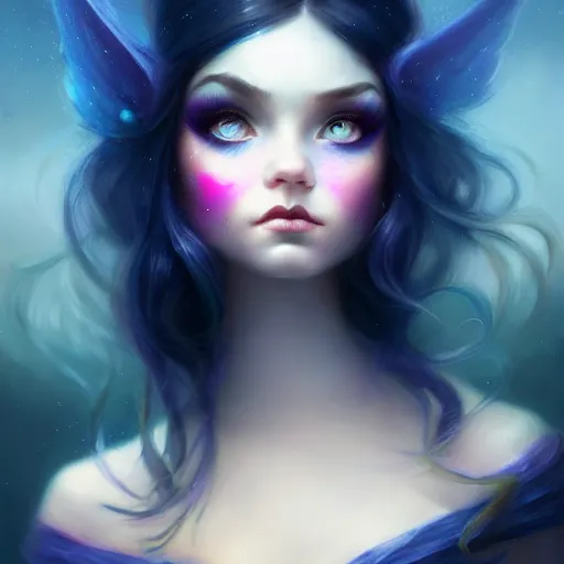 Prompt: beautiful grumpy girl, portrait, ice magic, whimsical, dark hair and makeup, cute, sharp focus, digital painting, matte fantasy painting, deviantart artstation, by jasmine becket griffith, jason felix, ivan aivazovsky, steve argyle, tyler jacobson, peter mohrbacher, cinema, masterpiece