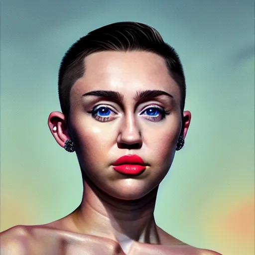 Image similar to Riveting Miley Cyrus portrait, atmospheric lighting, painted, intricate, volumetric lighting, beautiful, rich deep colors masterpiece, golden hour, sharp focus, ultra detailed, by Leesha Hannigan, Ross Tran, Thierry Doizon, Kai Carpenter, Ignacio Fernández Ríos