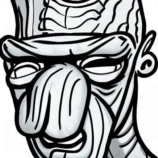 Image similar to cartoon style, strong chin, handsome squidward portrait, vivid colors