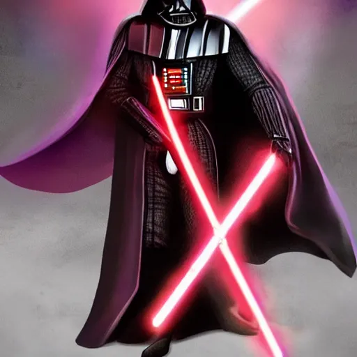 Image similar to darth vader with white armor and a purple lightsaber