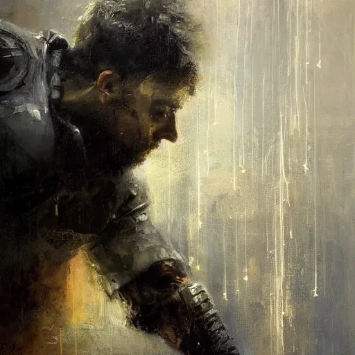 Image similar to knight holds lightning in his hand sparks everywhere, realistic, ultrahd, jeremy mann painting