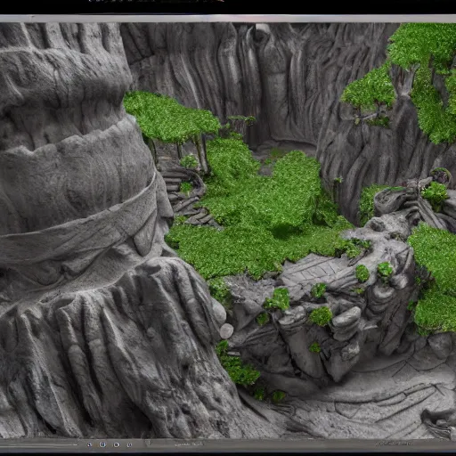 Prompt: a 3D rendering of the caverns of time where everything is made out of falling time, Zbrush and Unreal Engine