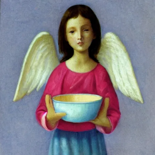 Prompt: an angel holding a bowl