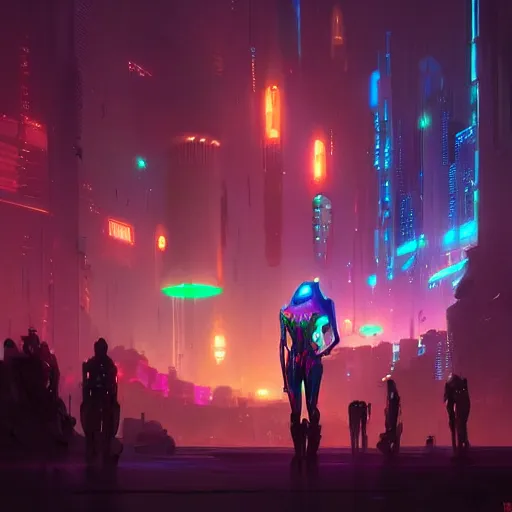 Image similar to crowded place, people, cyberpunk, bionics, augments, lights, cables, colorful, vivid, imposing, epic, digital painting, artstation, concept art, by peter mohrbacher and wlop and rhads,