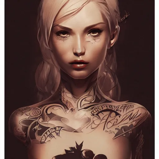 Image similar to french bar maid, tattoos, black t - shirt, black skirt, detailed portrait, intricate complexity, by greg rutkowski, artgerm, ross tran, conrad roset, takato yomamoto, ilya kuvshinov. 4 k, beautiful, cinematic dramatic atmosphere