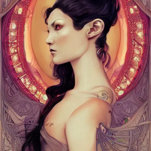 Prompt: an art nouveau, ( dieselpunk ), multi - racial portrait in the style of anna dittmann and charlie bowater and chanthara. very large, clear, expressive, and intelligent eyes. centered, ultrasharp focus, dramatic lighting, photorealistic digital matte painting, intricate symmetrical ultra detailed background.