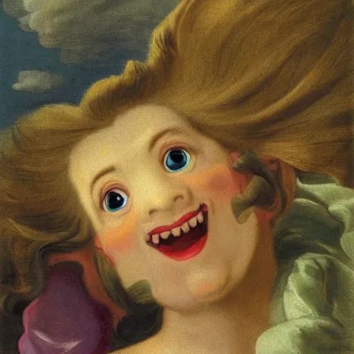 Image similar to helga pataki's teeth, soft rainbow, painting by francois boucher, sad fraggle eyes