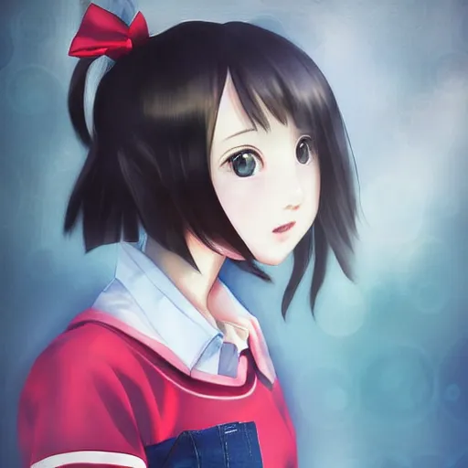 Image similar to a high detail portrait of high school girl by makoto sinkai, kawaii, in simple background, CLIP STADIO, mad painting