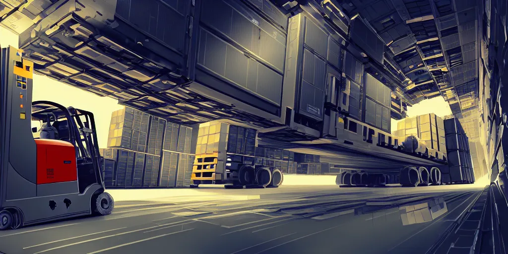 Prompt: sci - fi forklift loading cargo inside a pristine space station cargo bay, digital art, trending on artstation, 4 k, focus on forklift, high detail