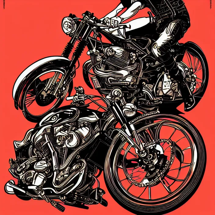 Image similar to Dangerous Biker illustration, vector art style, medium shot, intricate, elegant, highly detailed, digital art, ffffound, art by JC Leyendecker and sachin teng