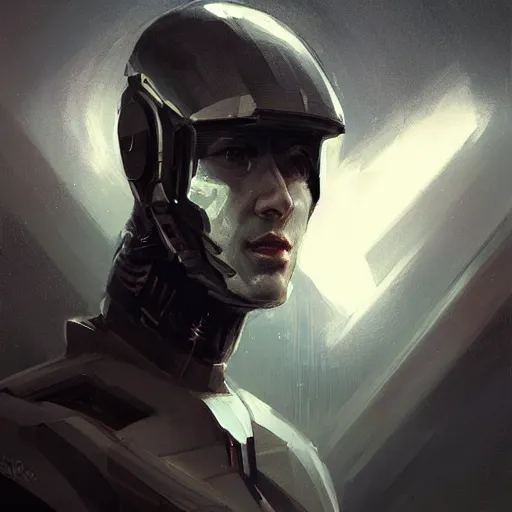 Image similar to portrait of a man by greg rutkowski, he is about 3 0 years old, short black hair with bangs, scared and incredulous, very tall and slender, he is wearing futuristic space gear, highly detailed portrait, digital painting, artstation, concept art, smooth, sharp foccus ilustration, artstation hq