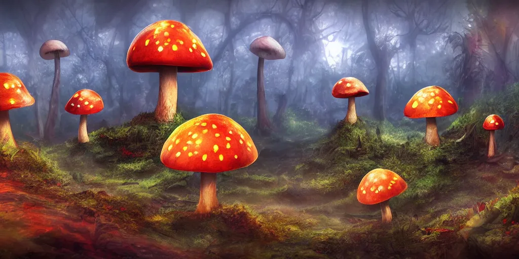 Image similar to mushroom biome, fantasy apocalypse, digital art, 4 k, mmo