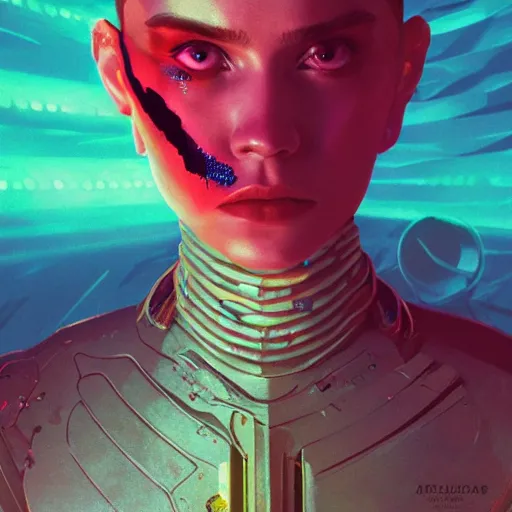 Prompt: Portrait of Grimes (Met Gala 2021) in Dune 1984 as a cyberpunk alien, vibrant colors, neons, illustrated by Greg Rutkowski, trending on artstation, artstationHQ, artstationHD, 4k, 8k