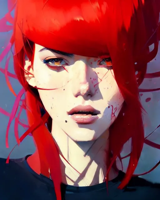 Prompt: a ultradetailed beautiful panting of a stylish woman with red bangs, by conrad roset, greg rutkowski and makoto shinkai, trending on artstation