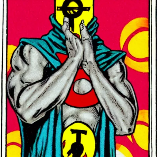 Image similar to tarot card featuring character from the watchmen comic by alan moore