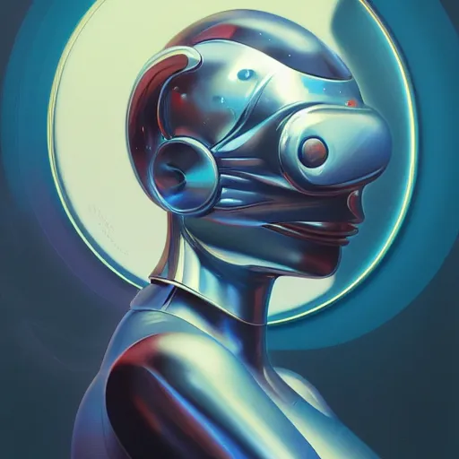 Image similar to scifi futurism automaton minimalism chrome by peter mohrbacher art Hajime Sorayama airbrush hyperrealism model abstract shatter fragments cubism futurism pastel blue soft flat minimal minimalism portrait face jackson pollock ukiyo-e lithograph mark ruthko swirl escape noise shimmer glow paint