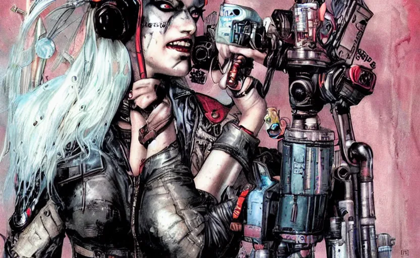 Image similar to a dream portrait of cyberpunk Harley Quinn in post apocalyptic Gotham art by Paul Dini, Travis Charest, Simon Bisley