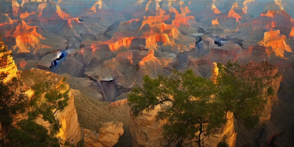 Image similar to Grand Canyon, Zhangjiajie National Forest Park, cinematic lighting, detailed oil painting, hyperrealistic, 8k