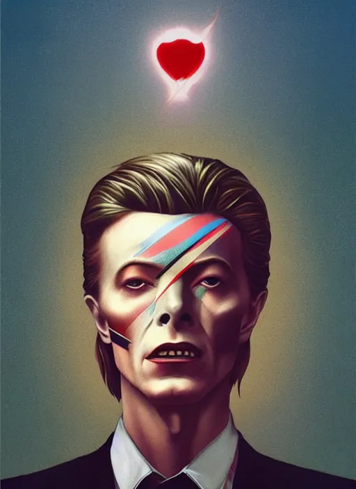 Prompt: twin peaks poster art, portrait of david bowie learns from synthizia where the next clue lies, by michael whelan, rossetti bouguereau, artgerm, retro, nostalgic, old fashioned