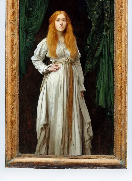 Prompt: Pre-Raphaelite Beautiful young female doctor with blond dreadlocks in a medical doctors gown