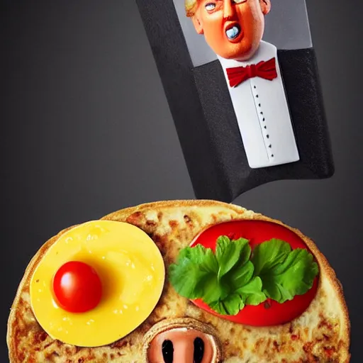 Image similar to Donald Trump anthropomorphic omelette, food photography