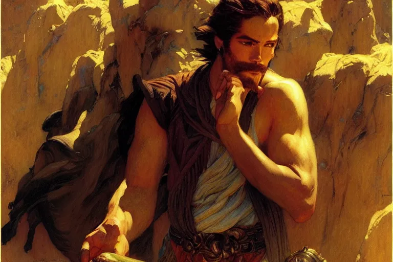 Image similar to attractive male, tales of earthsea, painting by gaston bussiere, craig mullins, j. c. leyendecker, tom of finland