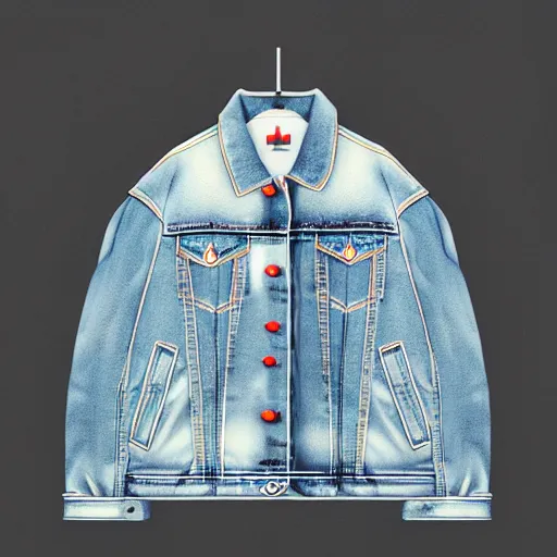 Image similar to a jacket jeans product concept, japanese street style, 3 d art, unreal engine 5, high render, high detail, octane render, studio photo, 3 d mockup