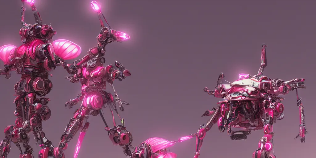 Image similar to a metal insect - like of female mecha like beetles is in pink and red collection by merriam, daniel, intricate mechanical details, futuristic, 2 k aesthetic, dramatic lighting, 4 k, 3 d octane render, provenance, detailed, trending on artstation