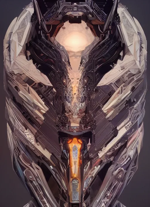 Image similar to symmetry!! portrait of obsidian alien in the style of horizon zero dawn, machine face, intricate, elegant, highly detailed, digital painting, artstation, concept art, smooth, sharp focus, illustration, art by artgerm and greg rutkowski and alphonse mucha, 8 k