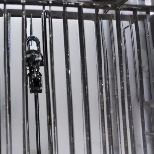 Image similar to Artificial intelligent robot locking humans into a cage