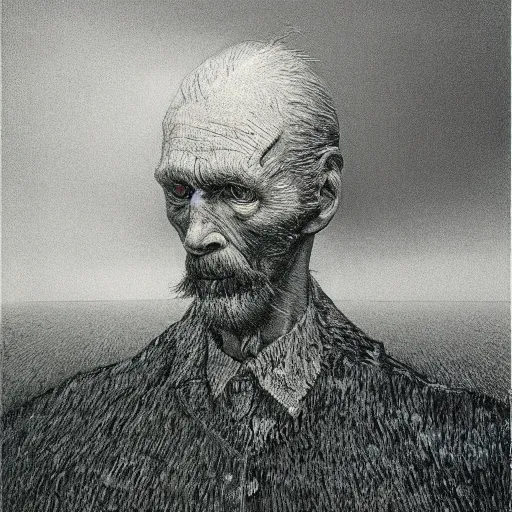 Image similar to illustrated by zdzisław beksinski and van gogh