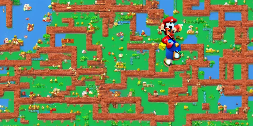 Image similar to an entire landscape made out of nothing but Mario