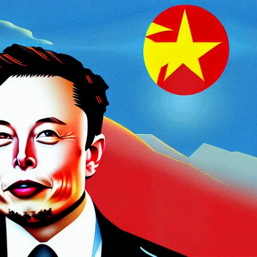 Prompt: elon musk on a chinese propaganda poster colored ink illustration art key art, photorealistic