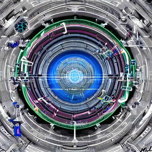 Prompt: Large Hadron Collider creatig singularity, realistic, high detail