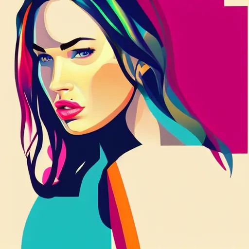 Prompt: megan fox colorful portrait, artwork by arunas kacinskas, graphic design, flat color and line, sketch, minimalistic, procreate, digital illustration, vector illustration, doodle, graphic, sketchbook