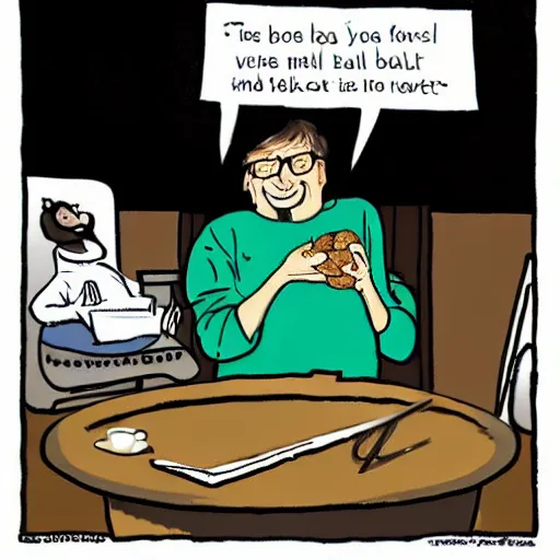 Image similar to New Yorker cartoon of Bill Gates eating a bowl of crickets