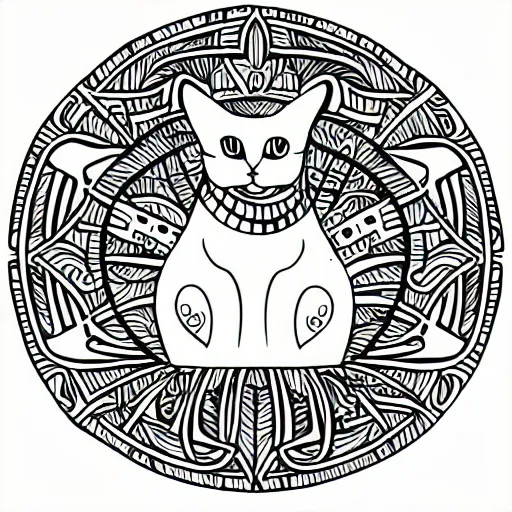 Image similar to tattoo sketch of a cat hugging the sun, on a canva, polynesian style, ornamental, line art, vector,