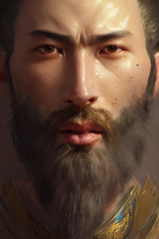 Image similar to detailed close up facial portrait of a gigachad armor specialist, extremely detailed digital painting, in the style of fenghua zhong and ruan jia and jeremy lipking and peter mohrbacher, mystical colors, rim light, beautiful lighting, 8 k, stunning scene, raytracing, octane, trending on artstation