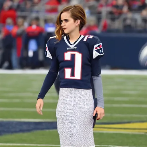 Prompt: emma watson in new england patriots football uniform