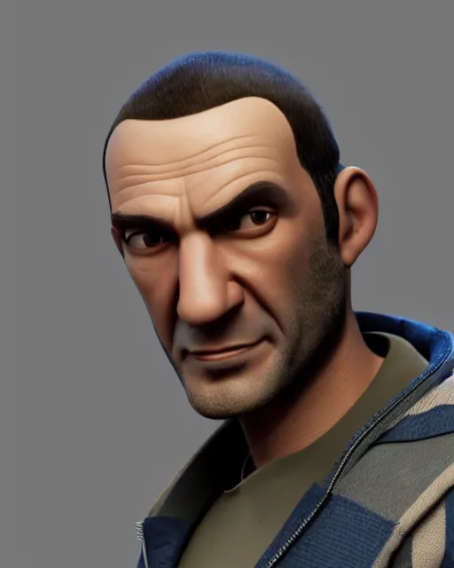 Prompt: a portrait of Niko Bellic pixar character, highly detailed, octane render