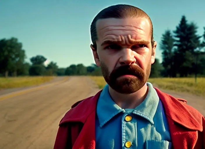 Image similar to film still of jim hopper as eleven in stranger things, 8 k