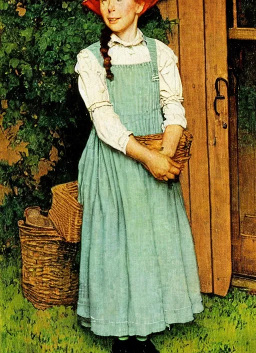 Image similar to anne of the green gables, by norman rockwell