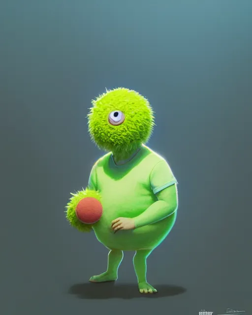 Image similar to highly detailed vfx portrait of a character of a tennis ball monster stephen bliss, chalk, unrealengine, greg rutkowski, loish, rhads, beeple, makoto shinkai and lois van baarle, ilya kuvshinov, rossdraws, tom bagshaw,