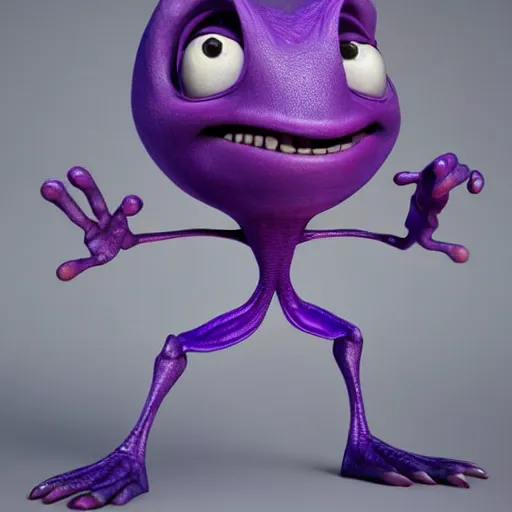 Image similar to full body portrait of cute purple alien crustacian creature with long nose and many eyes and many legs concept character art photo realistic detailed pixar 3d render