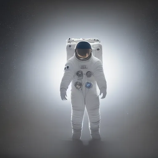 Image similar to astronaut silhouette with arms extended forward, bottom of arms lit by light coming from offcamera, light coming from below, dark background, lit from below, full body photo,, 8 k