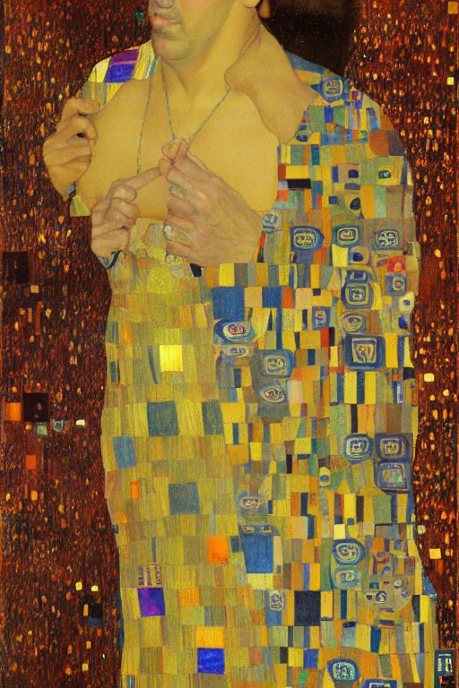 Image similar to Portrait of Nicolas Cage painted by gustav klimt