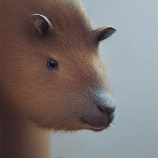 Image similar to detailed photorealistic painting of a capybara holding a chess piece, sharp focus in the style of ruan jia, Mandy jurgens, cinematic light, concept art, trending on artstation, ultra realistic