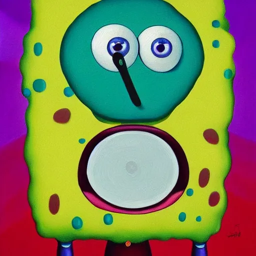 Prompt: beautiful portrait of spongebob squarepants, painted by rene magritte, highly detailed, trending on artstation